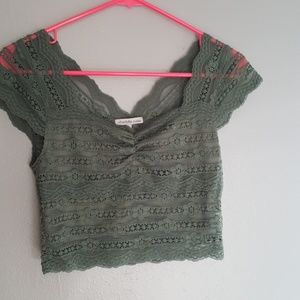 NWOT Green Lace Crop Top